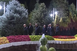 Опубликовано видео вечерней прогулки Владимира Путина и лидеров стран СНГ 