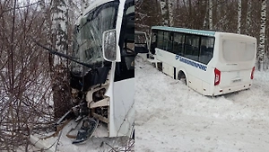 В Башкирии автобус с пассажирами съехал в кювет и врезался в дерево, есть пострадавшие