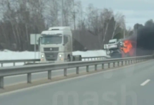 Фура с шестью новыми авто на 18 миллионов вспыхнула на трассе под Серпуховом