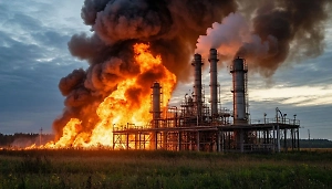 Дрон снял пожар и разрушения на подорванной ВСУ станции «Суджа»