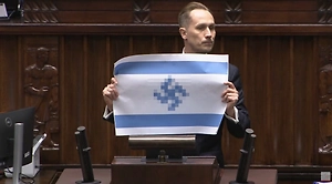 Польский депутат вышел к трибуне Сейма с флагом Израиля со свастикой