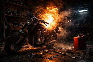 Житель Калмыкии чуть не сгорел заживо при заправке мотоцикла из-за курения