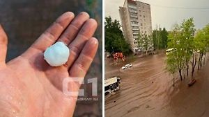 Сыктывкар ушёл под воду после ливня с гигантским градом