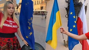 Кандидат в мэры Кракова выбросила флаги ЕС и Украины в предвыборном ролике