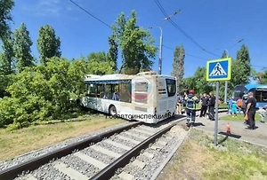 В Саратове пассажирский автобус протаранил дерево, пострадали две девушки