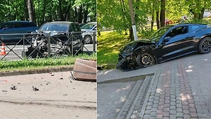 Жёсткая авария под Петербургом: Депутат на спорткаре вылетел в сквер после удара
