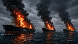 Море огня у Одессы: «Герани» выжгли три судна с грузом для ВСУ в Чёрном море