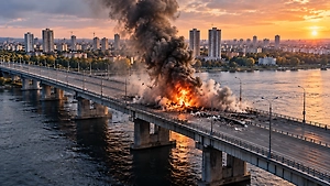 Минобороны РФ показало удар дронов по Северному мосту в Киеве
