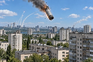 Падение разгонного блока ракеты к Patriot на дома в Киеве попало на видео