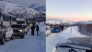 Сотни авто застряли в многокилометровой пробке из-за метели в Мурманской области