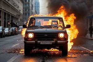 Автомобиль взорвался на парковке у административного здания в Москве