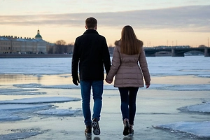 Романтичные петербуржцы массово гуляют по замёрзшему Финскому заливу с риском для жизни