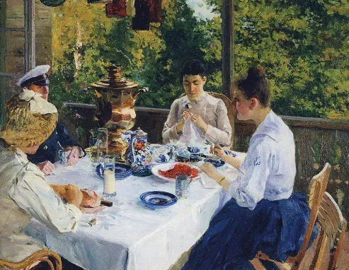 "За чайным столом" (1888 год). Фрагмент картины К.А. Коровина