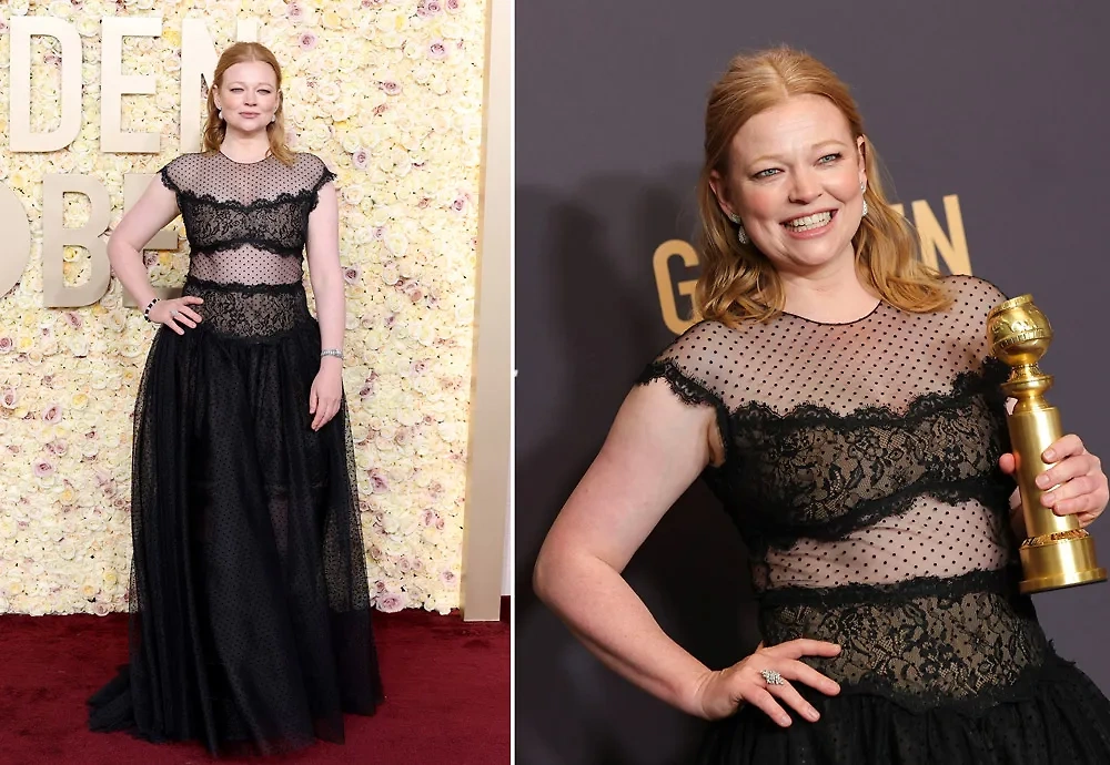 Некрасивый образ Сары Снук на "Золотом глобусе" – 2024. Фото © Getty Images / John Salangsang / Monica Schipper