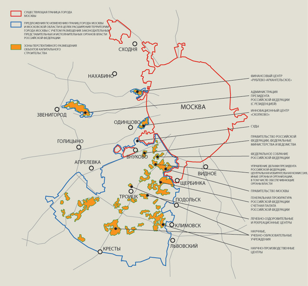 Карта с границами новой москвы