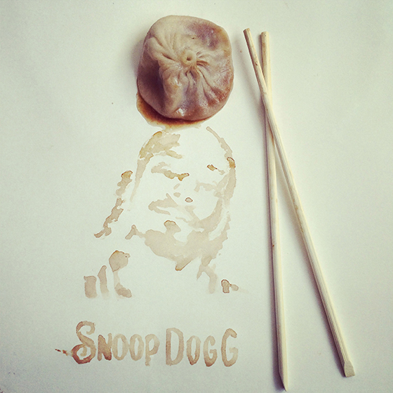 Snoop Dogg портретистка изобразила с помощью соевого соуса и японских пельменей гедз