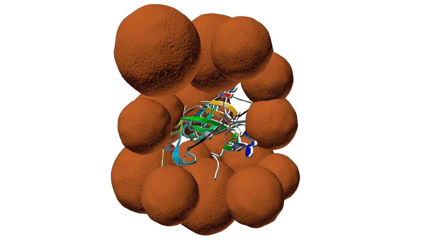 Схематичное изображение наночастицы тромболитического средства. Фермент, окруженный магнетитовым каркасом. Фото: &copy;&nbsp;Университет ИТМО
