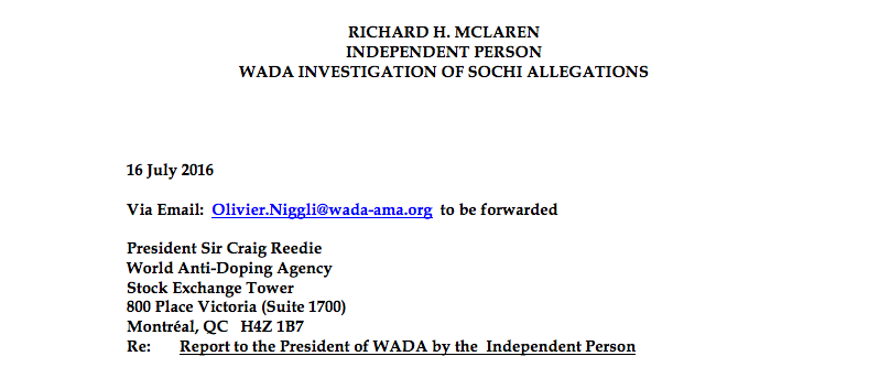 Первая страница доклада WADA