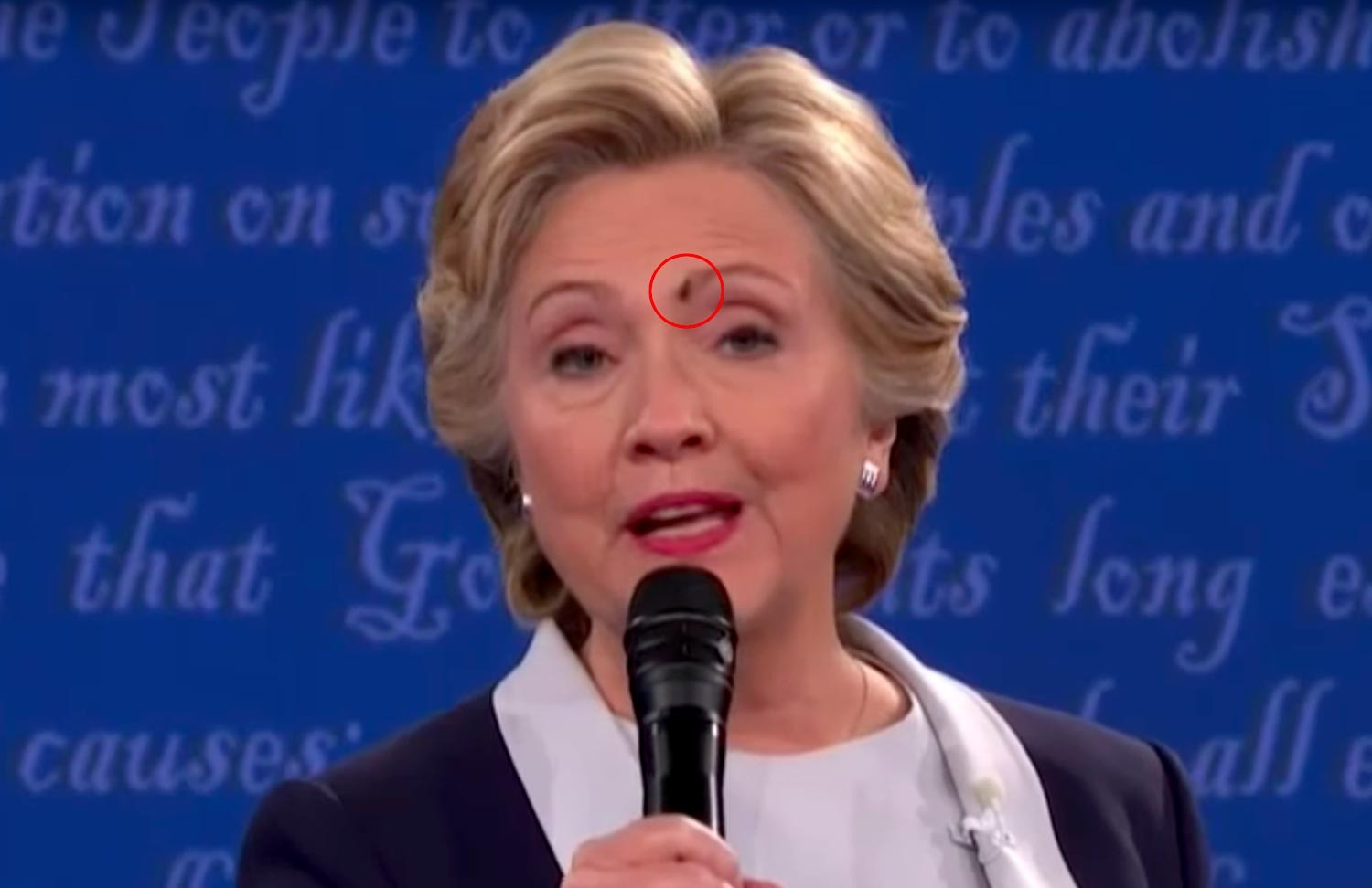 Кадр видео&nbsp;Second Presidential Debate - Hillary Clinton fly on forehead face - Clinton vs. Donald Trump. Скриншот &copy; L!FE