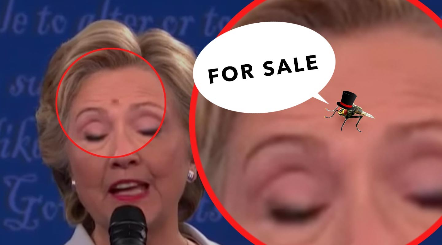 Коллаж: &copy; L!FE. Кадр видео&nbsp;Second Presidential Debate - Hillary Clinton fly on forehead face - Clinton vs. Donald Trump. Скриншот &copy; L!FE
