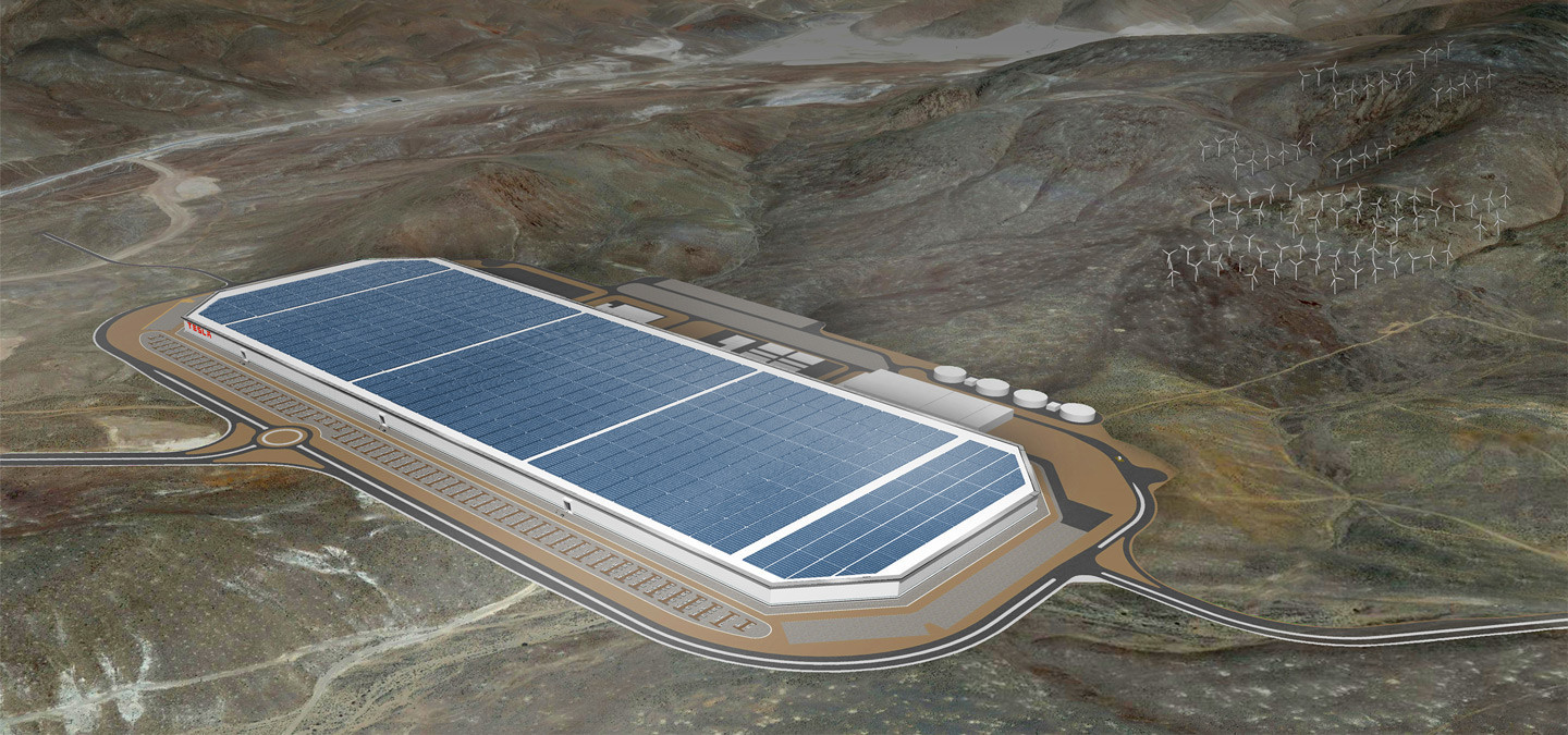 На крыше Гигафабрики будут&nbsp;установлены солнечные батареи, покрывающие все дневные потребности в электроэнергии. Фото: &copy;&nbsp;Tesla
