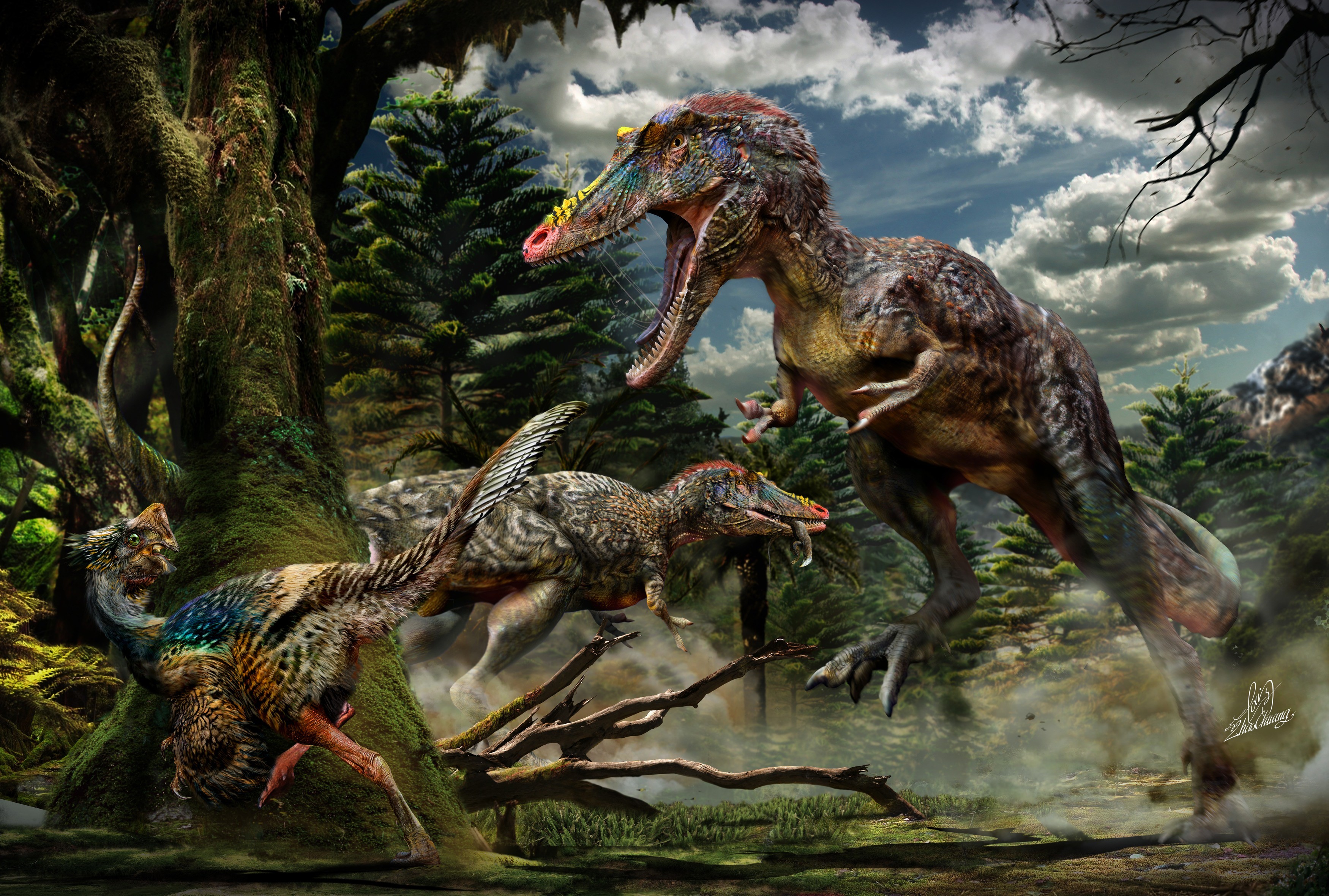 Когда жили динозавры видео. Цяньчжоузавр. Тираннозавр рекс мелового периода. Скорпиовенатор Jurassic World. Хищные динозавры Юрского периода.