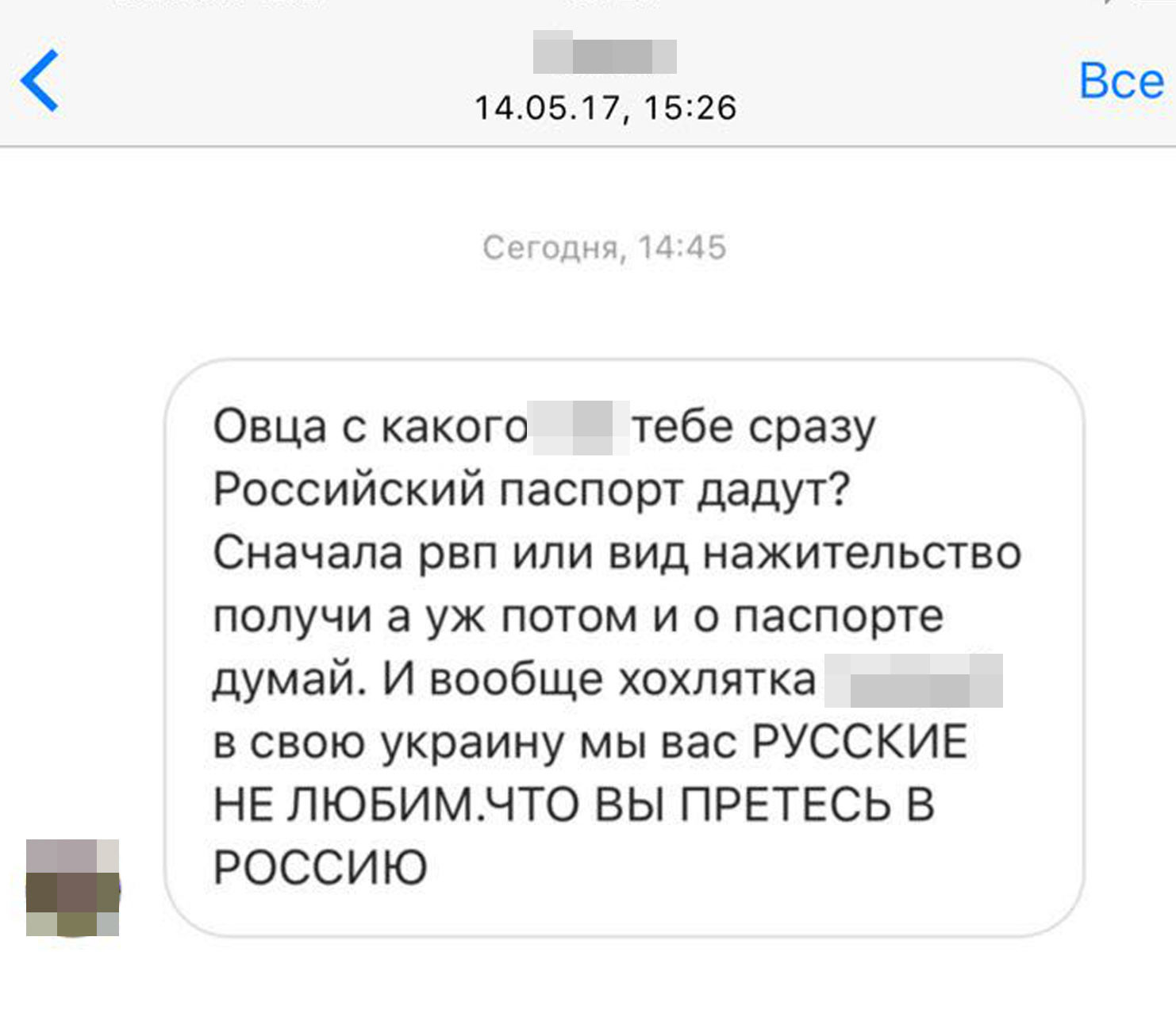 Скрин одного из сообщений Александре Артёмовой