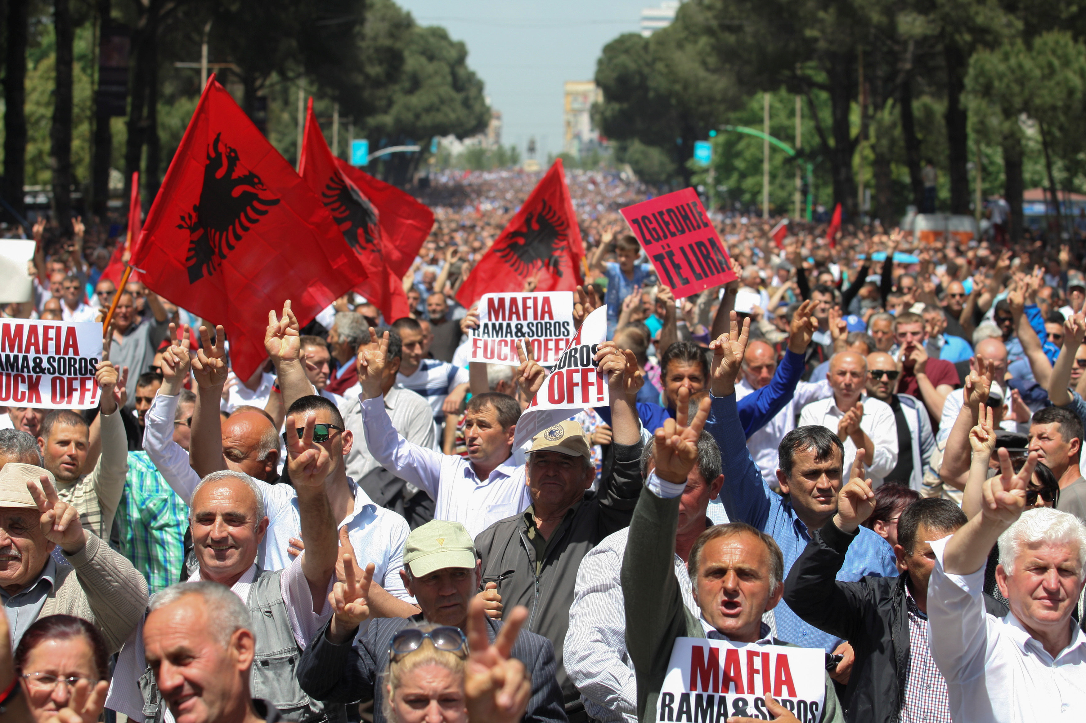 Участники оппозиционного митинга в Албании. Фото: &copy;REUTERS/Florion Goga