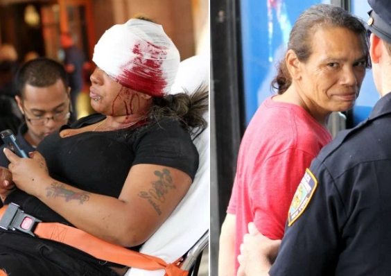 Пострадавшая и напавшая на неё бездомная женщина. Фото: &copy; NYPost/GNMiller