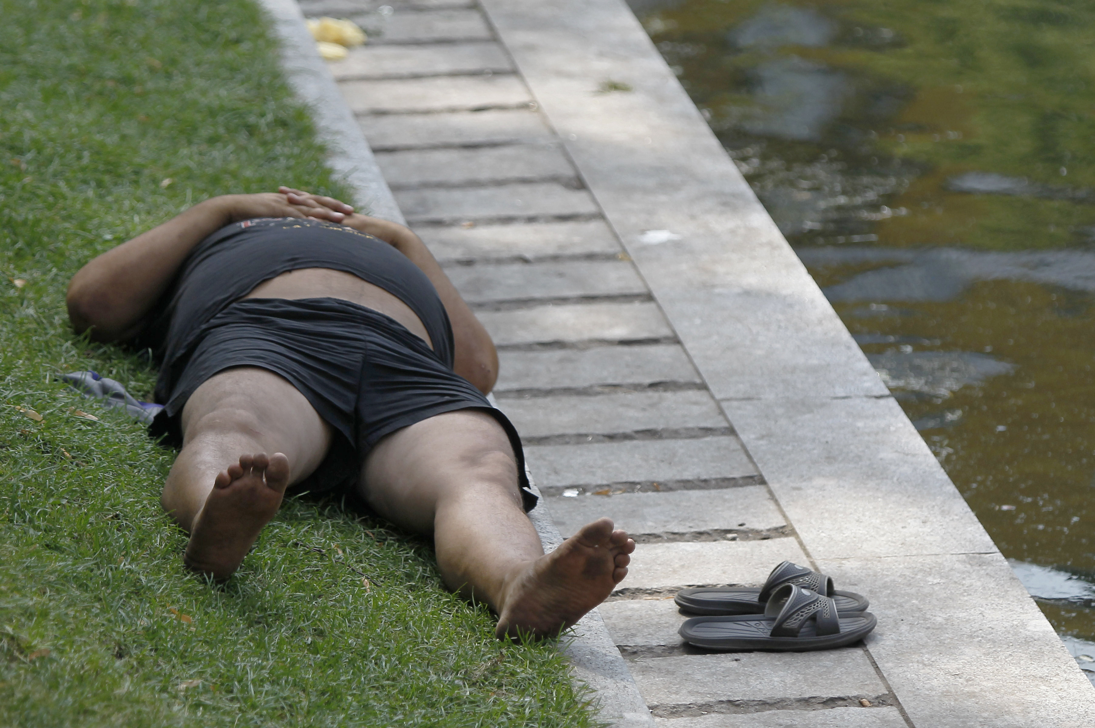 Мужчина отдыхает в жаркий день на Патриарших прудах.&nbsp;Фото: &copy; РИА Новости/Алексей Куденко