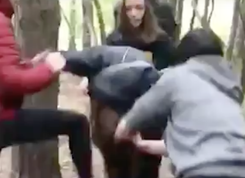 Кадр из видео драки школьниц в московском лесу. Фото: соцсети
