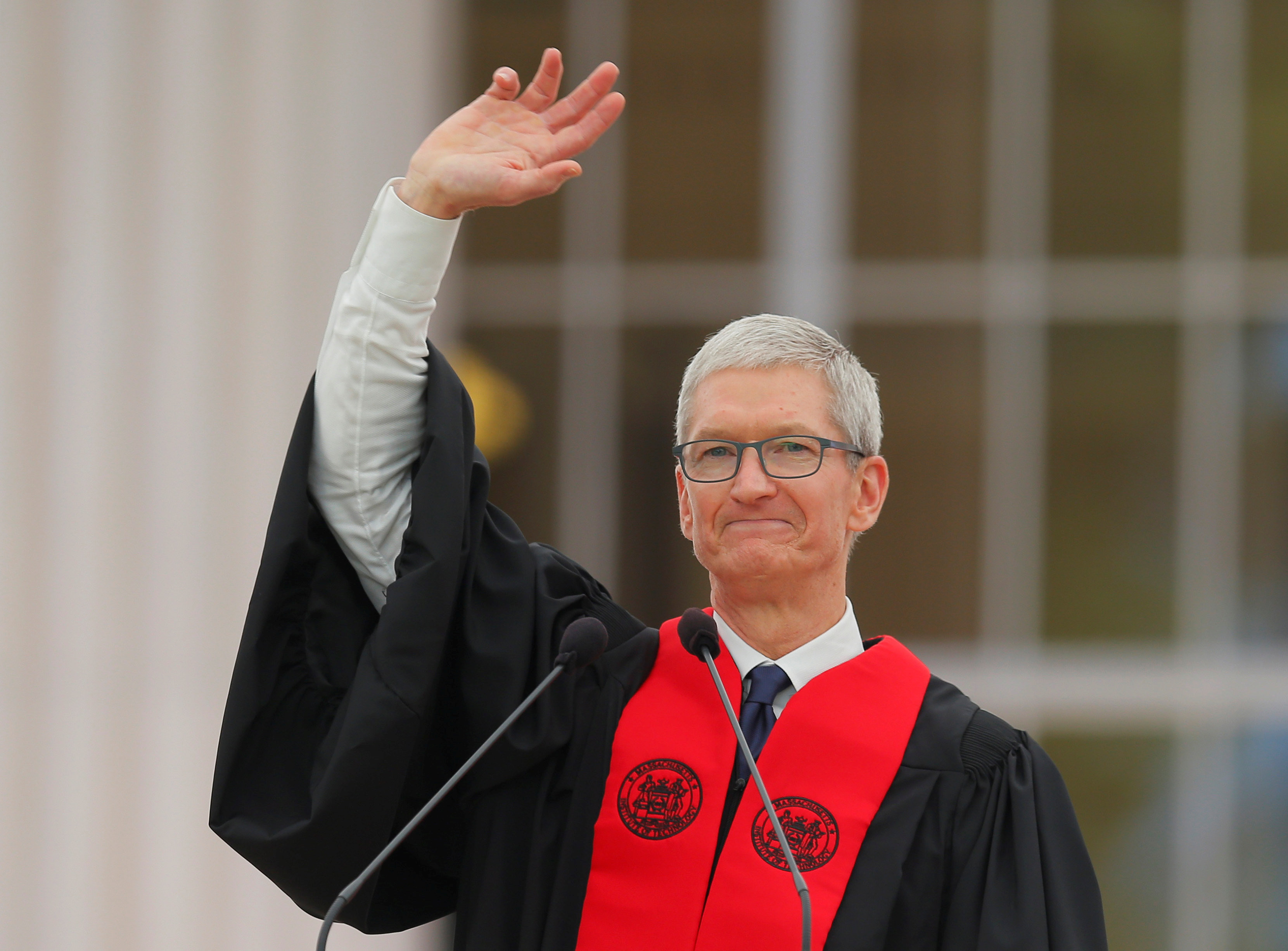 Глава Apple Тим Кук во время выступления в Массачусетском технологическом институте.&nbsp;Фото: &copy;&nbsp;REUTERS/Brian Snyder