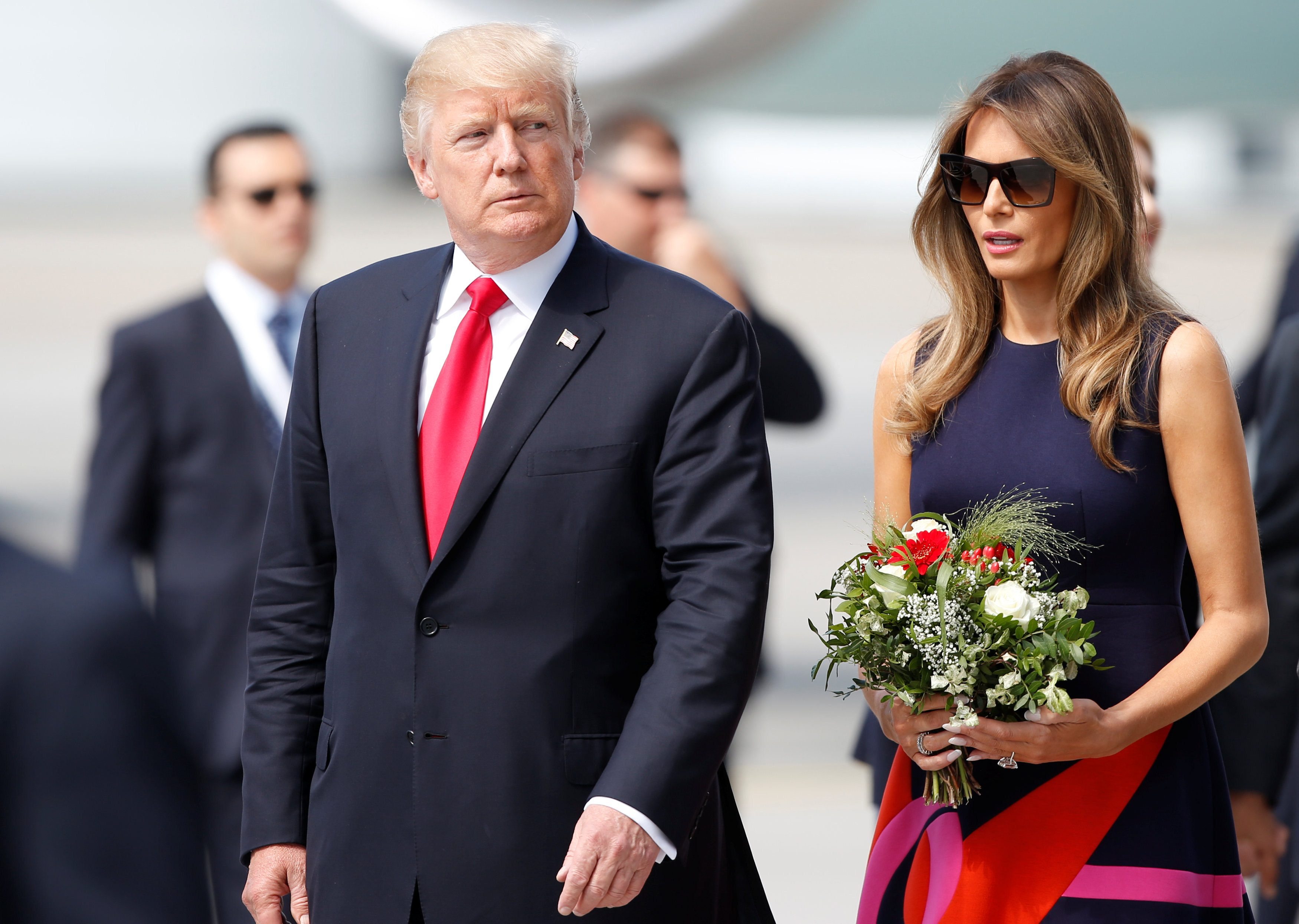 Дональд и Меланья Трамп прибывают в Гамбург на саммит "большой двадцатки". Фото: &copy;&nbsp;REUTERS/Axel Schmidt