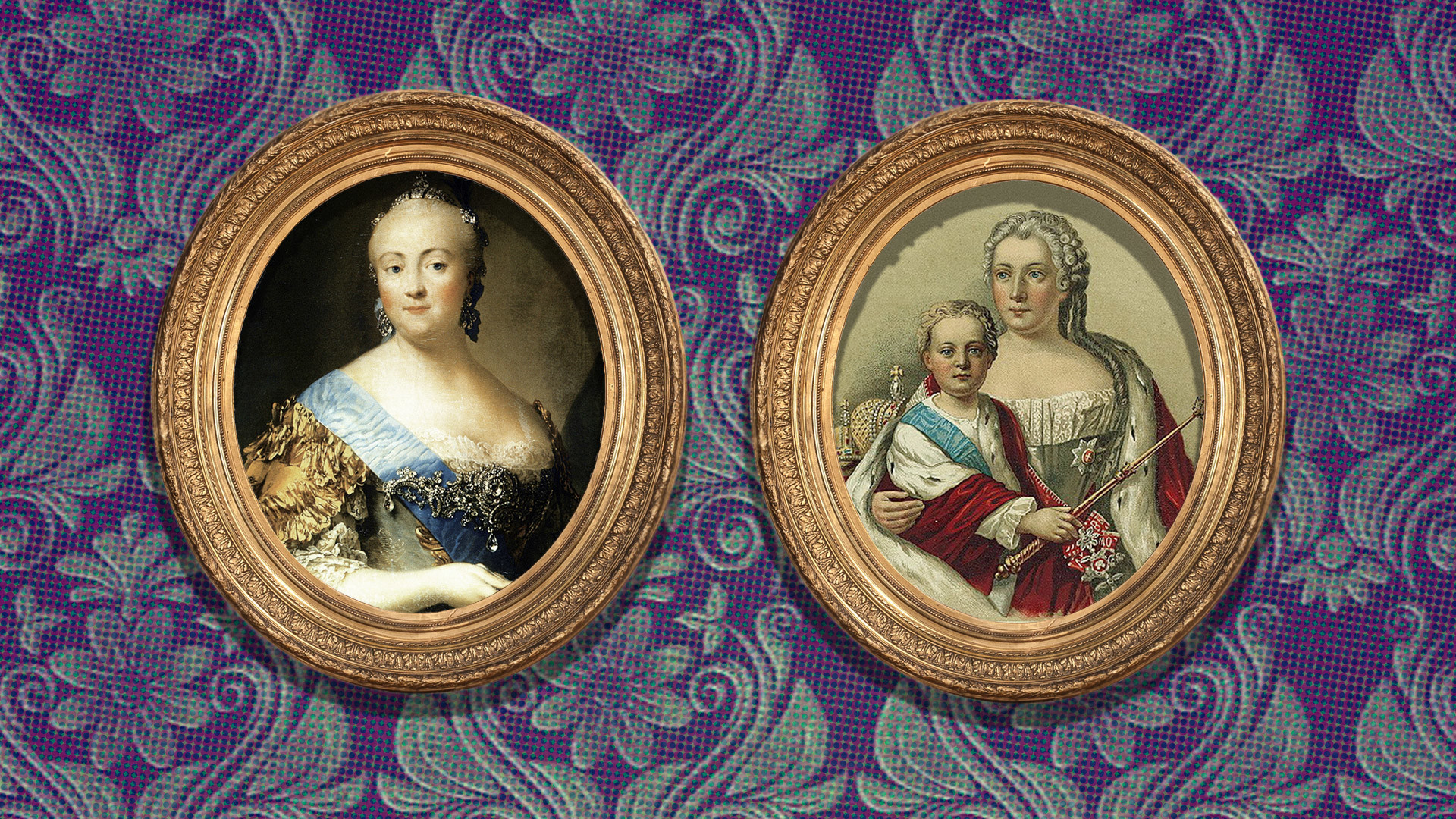 Императрица Елизавета Петровна и Анна Леопольдовна с сыном Иоанном VI. Коллаж © L!FE. Фото © Wikimedia Commons