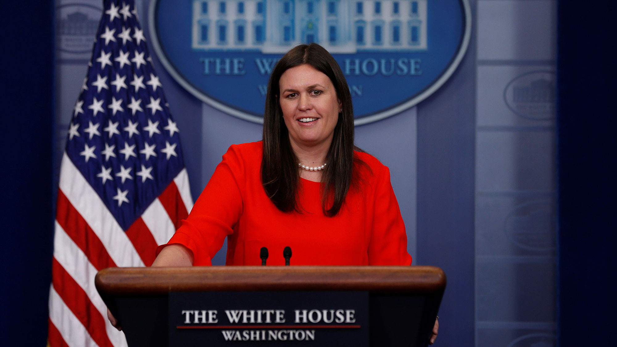 Пресс-секретарь Белого дома Сара Сандерс.
Фото: &copy;&nbsp;REUTERS/Jonathan Ernst