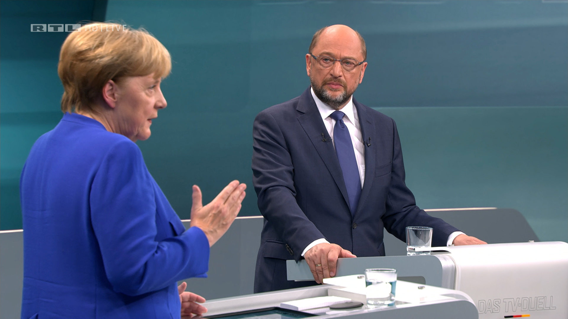 Ангела Меркель и Мартин Шульц на теледебатах. Фото: &copy;&nbsp;MG RTL D/REUTERS