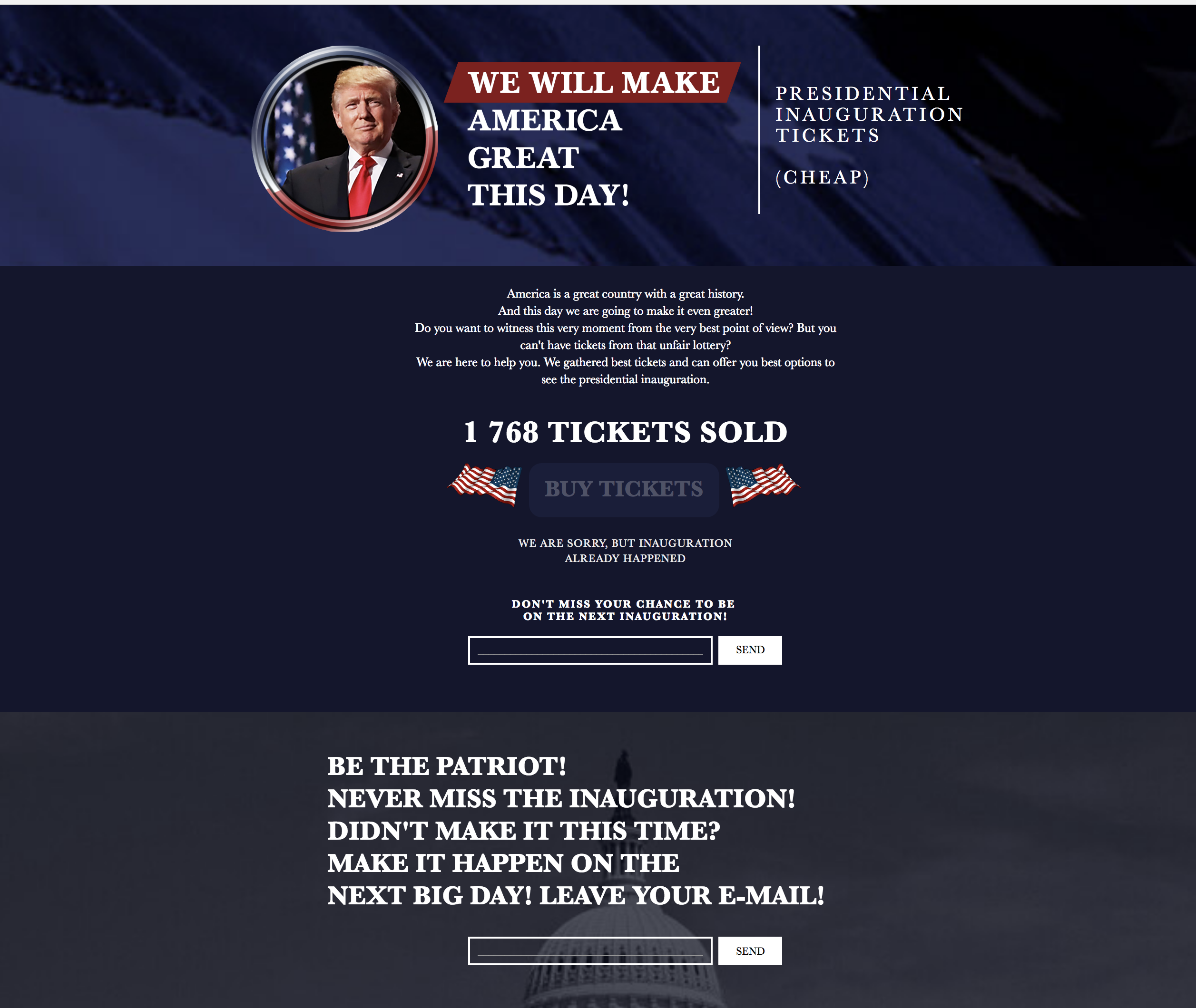 Сайт по продаже билетов на инаугурацию Дональда Трампа: inauguration.cheap