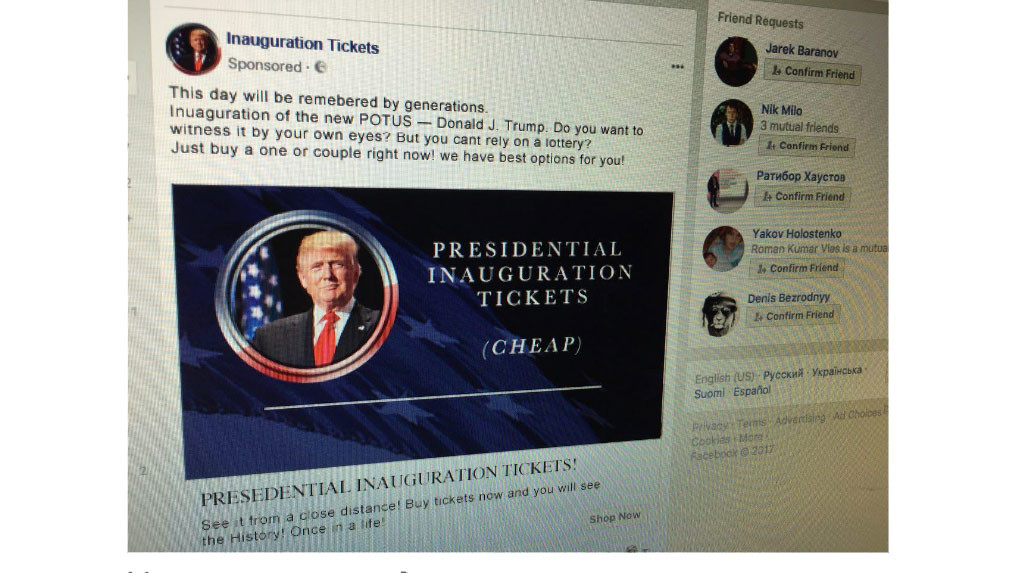 Скриншот поста, рекламирующего сайт inauguration.cheap