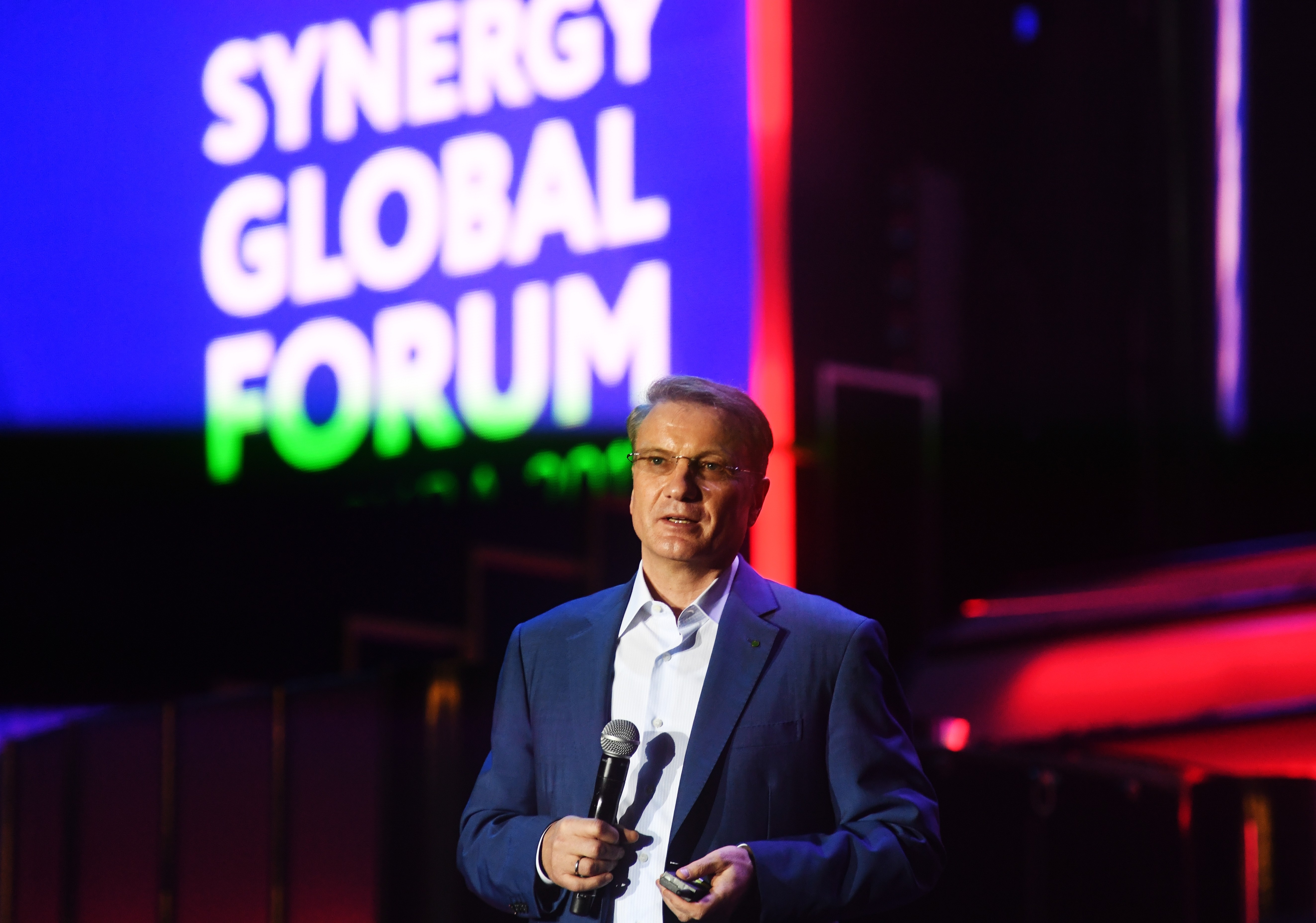 Герман Греф во время выступления на форуме "Synergy Global Forum" в Олимпийском. Фото: &copy; РИА Новости