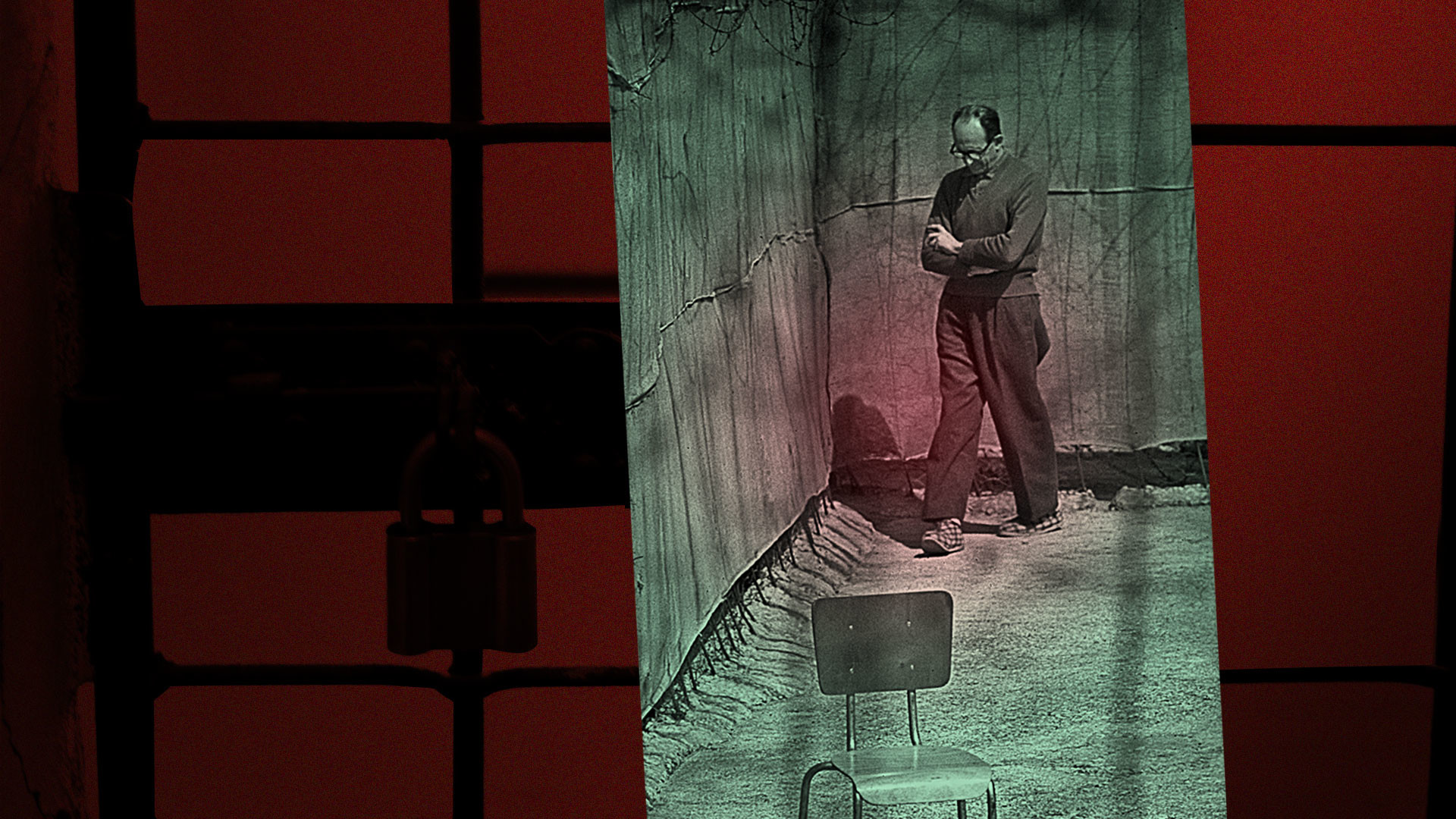 Адольф Эйхман во дворе израильской тюрьмы Аялон, 1961 год. Коллаж © L!FE. Фото: © wikipedia.org/Пресс-служба правительства (Израиль) © flickr/Marlon E