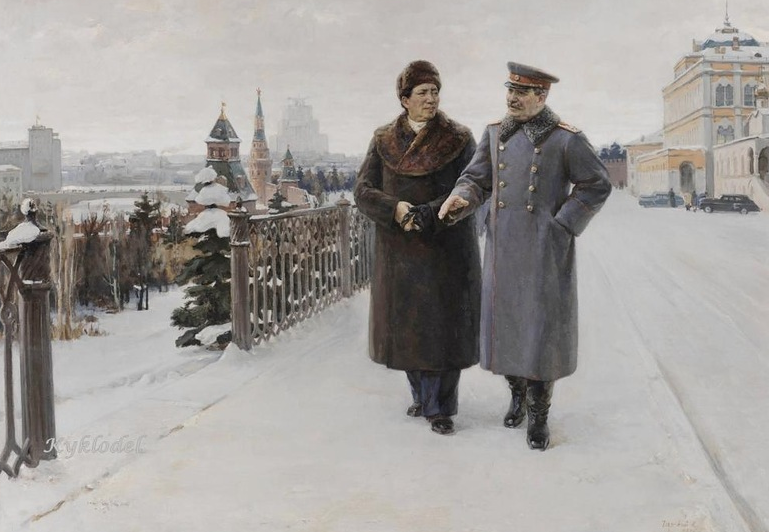 "Сталин и Цеденбал" (1953 год), художник Е. Чарский