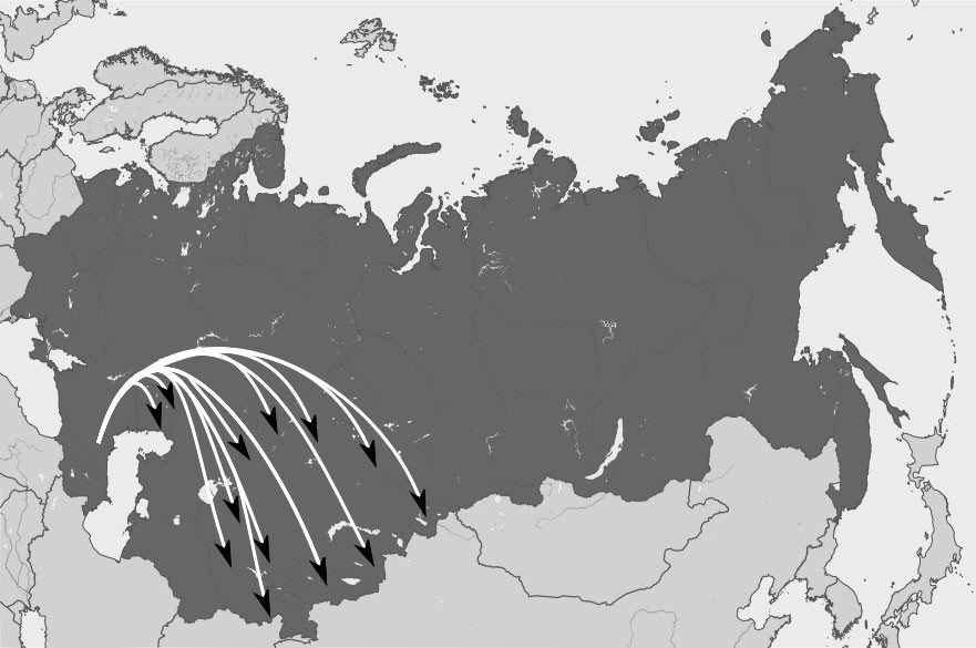 Направления переселённых чеченцев и ингушей в Советском Союзе. Фото: © wikipedia.org/Дагиров Умар