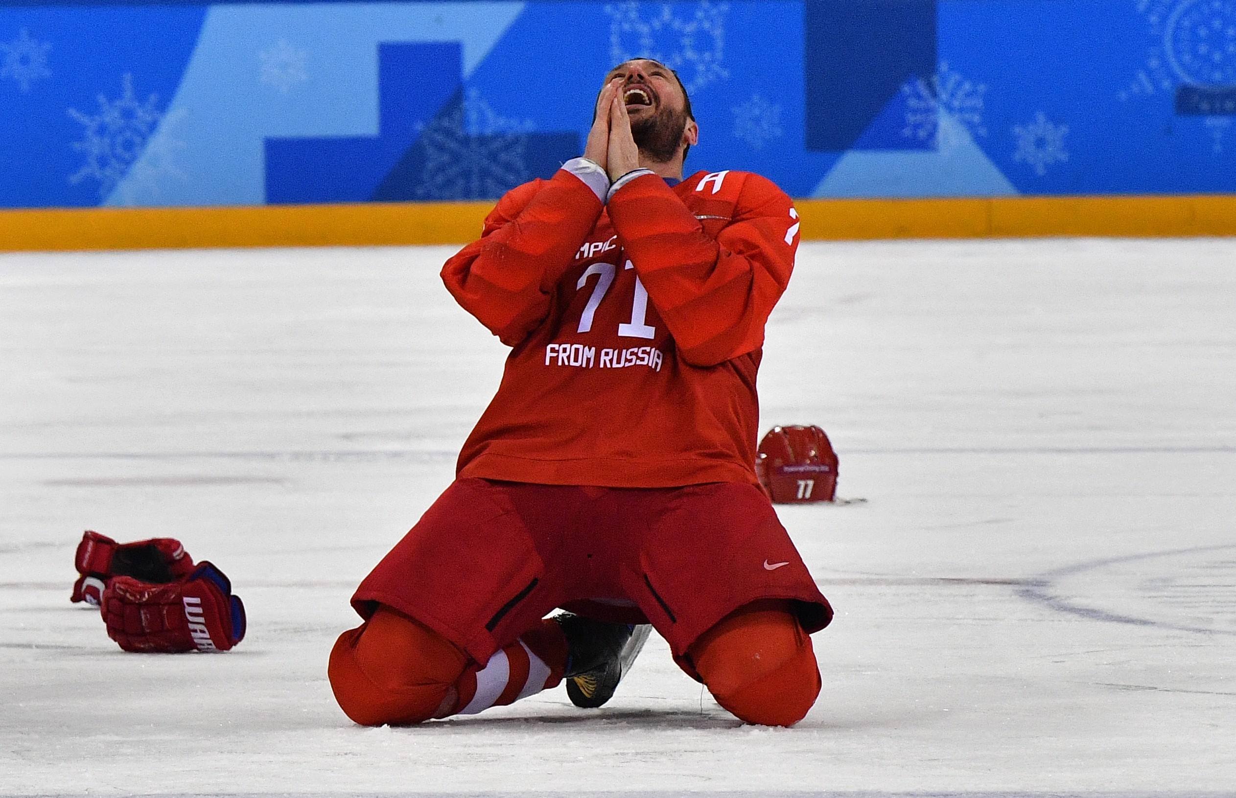 Илья Ковальчук сразу после победы в финальном матче Олимпиады-2018. Фото: © РИА Новости/Владимир Песня