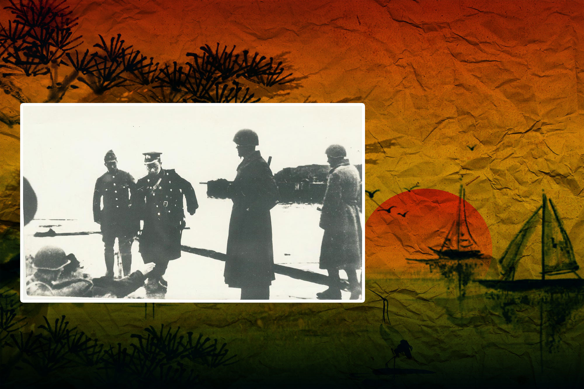 Генерал-лейтенант Цуцуми Фусаки прибыл для переговоров о капитуляции, 1945 год. Коллаж © L!FE Фото: © pixabay.com, Wikipedia.org