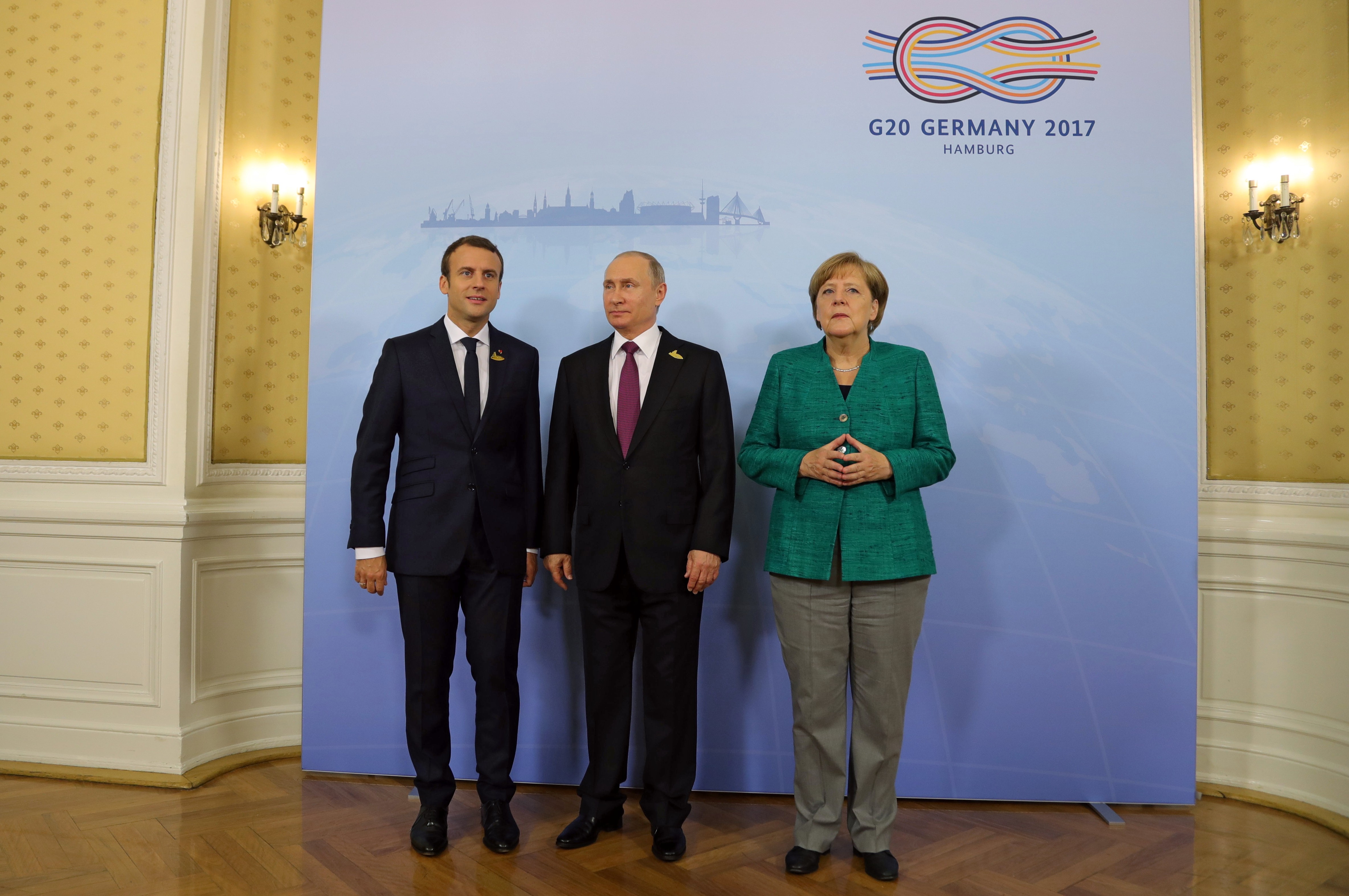 Макрон, Путин и Меркель на полях саммита лидеров "Группы двадцати" G20 в Гамбурге.&nbsp;
Фото: &copy; РИА Новости/&nbsp;Михаил Климентьев