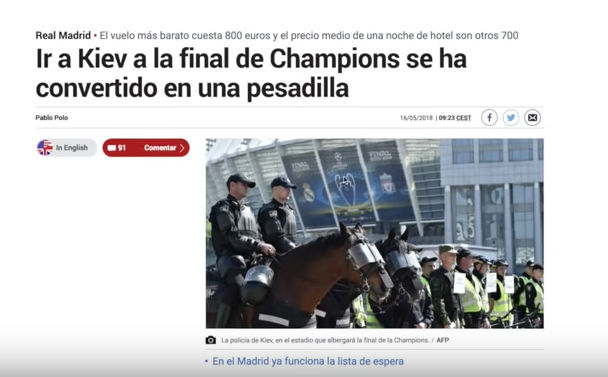 Самая авторитетная испанская спортивная газета "Марка": "Поехать в Киев на финал ЛЧ — кошмар!"