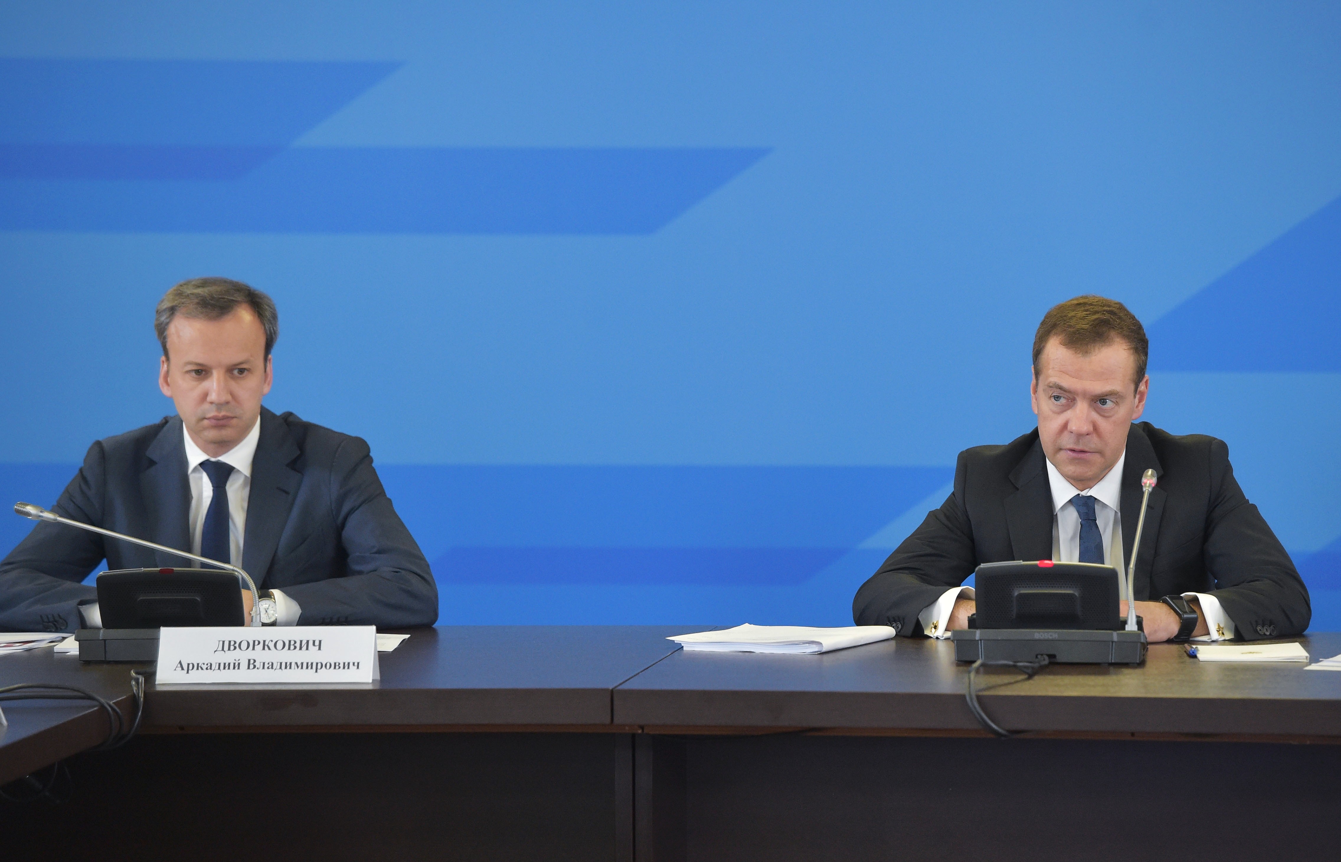 Аркадий Дворкович (слева) и Дмитрий Медведев. Фото: &copy;РИА Новости/Александр Астафьев
&nbsp;