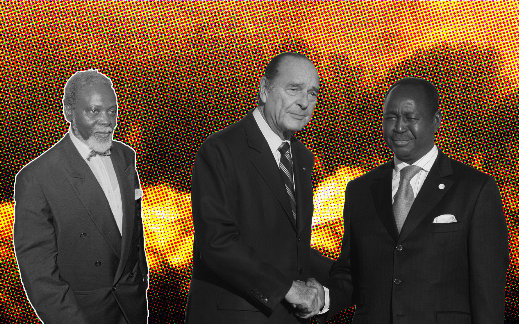 Слева направо: Анж-Феликс Патассе; президент Франции Жак Ширак (слева) приветствует своего коллегу из Центральной Африки Франсуа Бозизе. Коллаж © L!FE Фото: © AP Photo/Patrick Kovarik, pixabay.com, AP Photo/Francois Mori