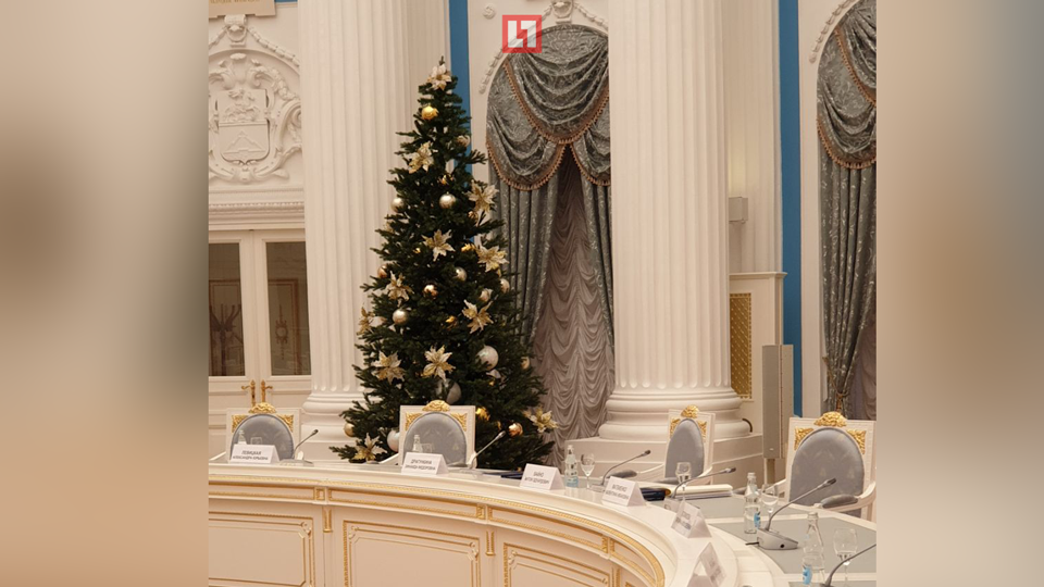 Ёлка в Екатерининском зале, где проходят торжественные церемонии и официальные совещания. Фото: © L!FE