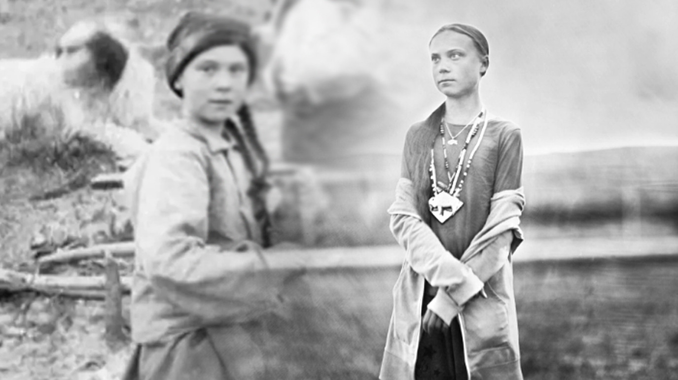 Девочка из XIX века / Грета Тунберг. Коллаж © LIFE Фото © University of Washington. Twitter / Greta Thunberg
